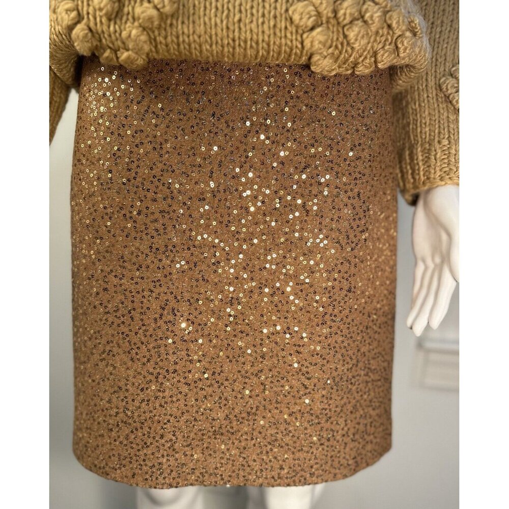 Ann Taylor LOFT Light Brown Mini Skirt With Gold Sequins Sz-6 Flirty, Unique Fun - Picture 2 of 16